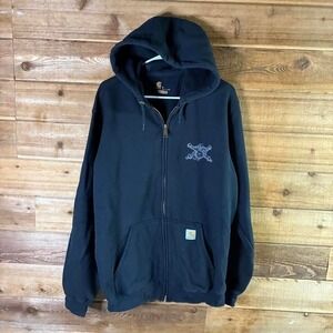 Carhartt navy blue zip up hoodie with embroidered logo